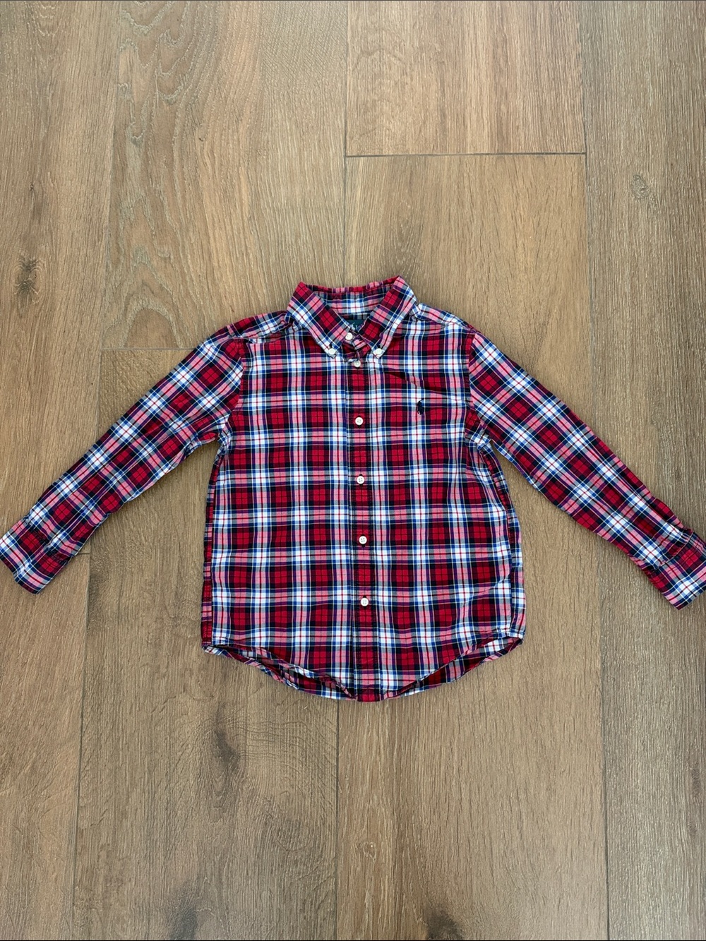 Ralph Lauren Red, Navy & White Plaid Button-Down Shirt